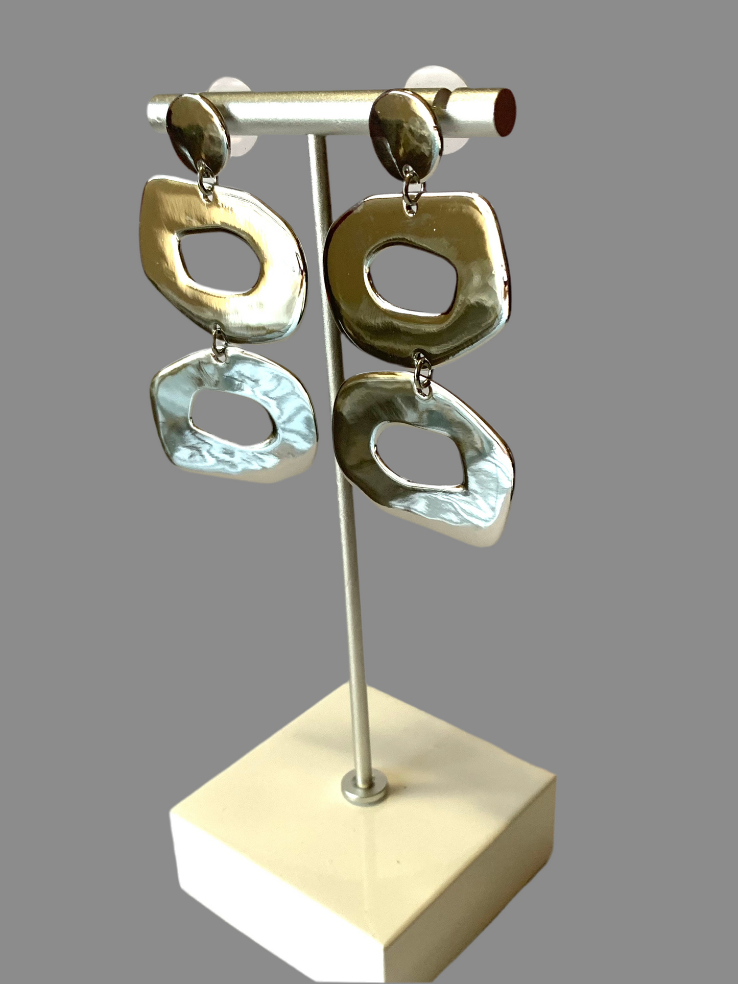 Silver Metal Abstract Earrings