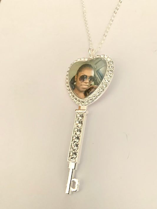 Custom Photo Heart Key Necklace