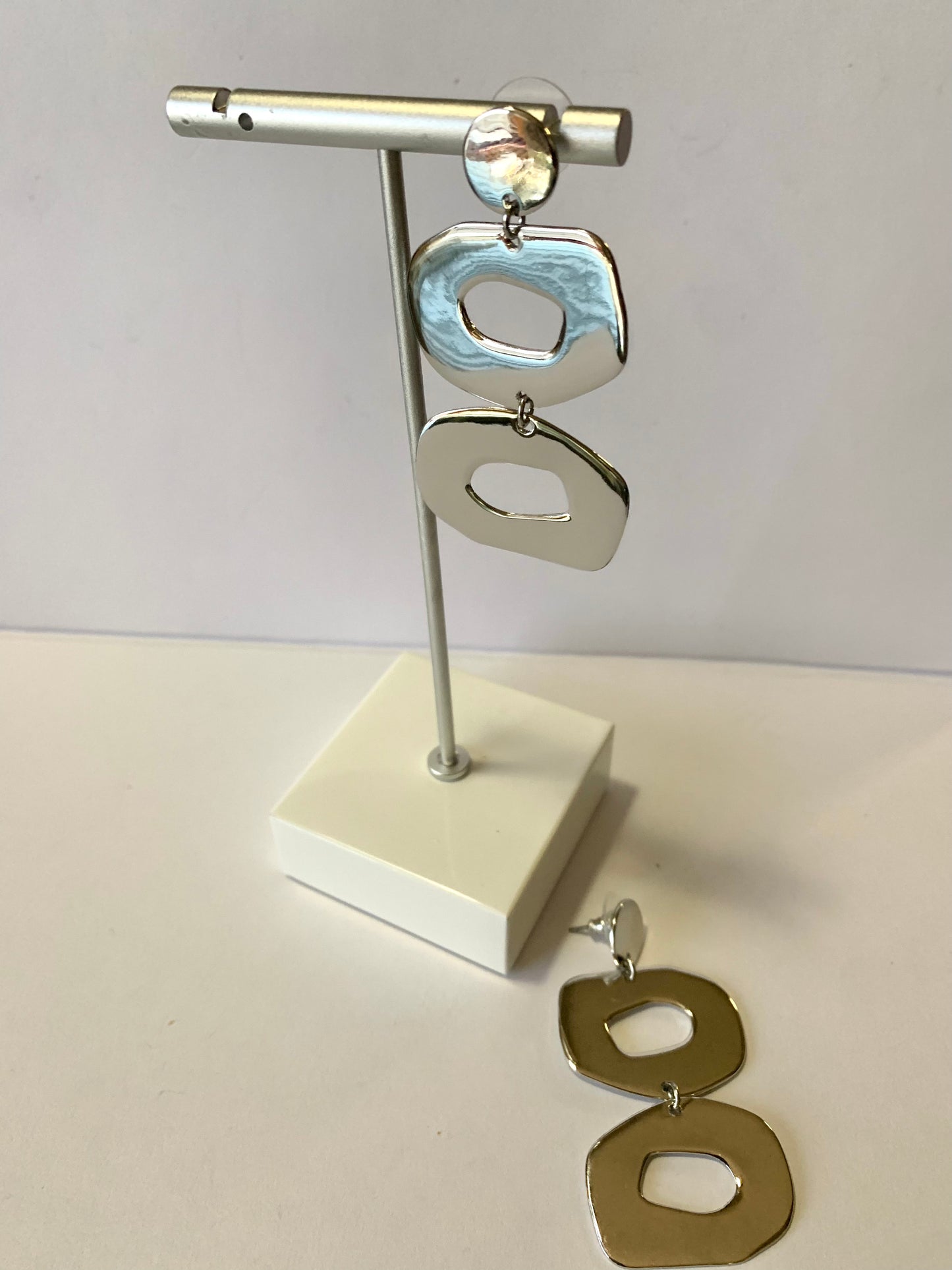 Silver Metal Abstract Earrings