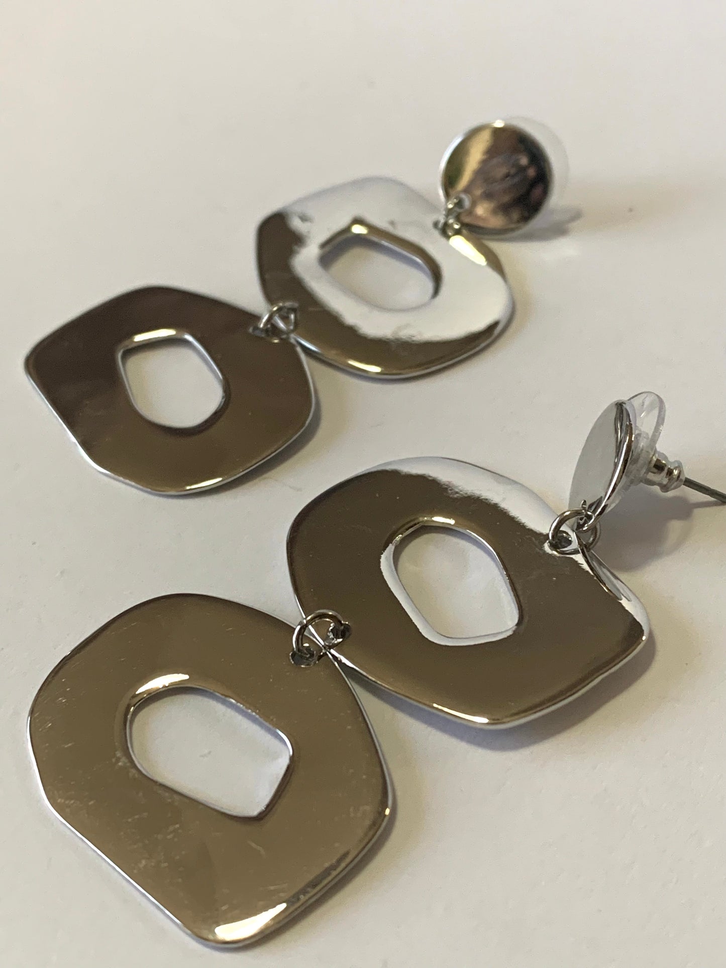 Silver Metal Abstract Earrings
