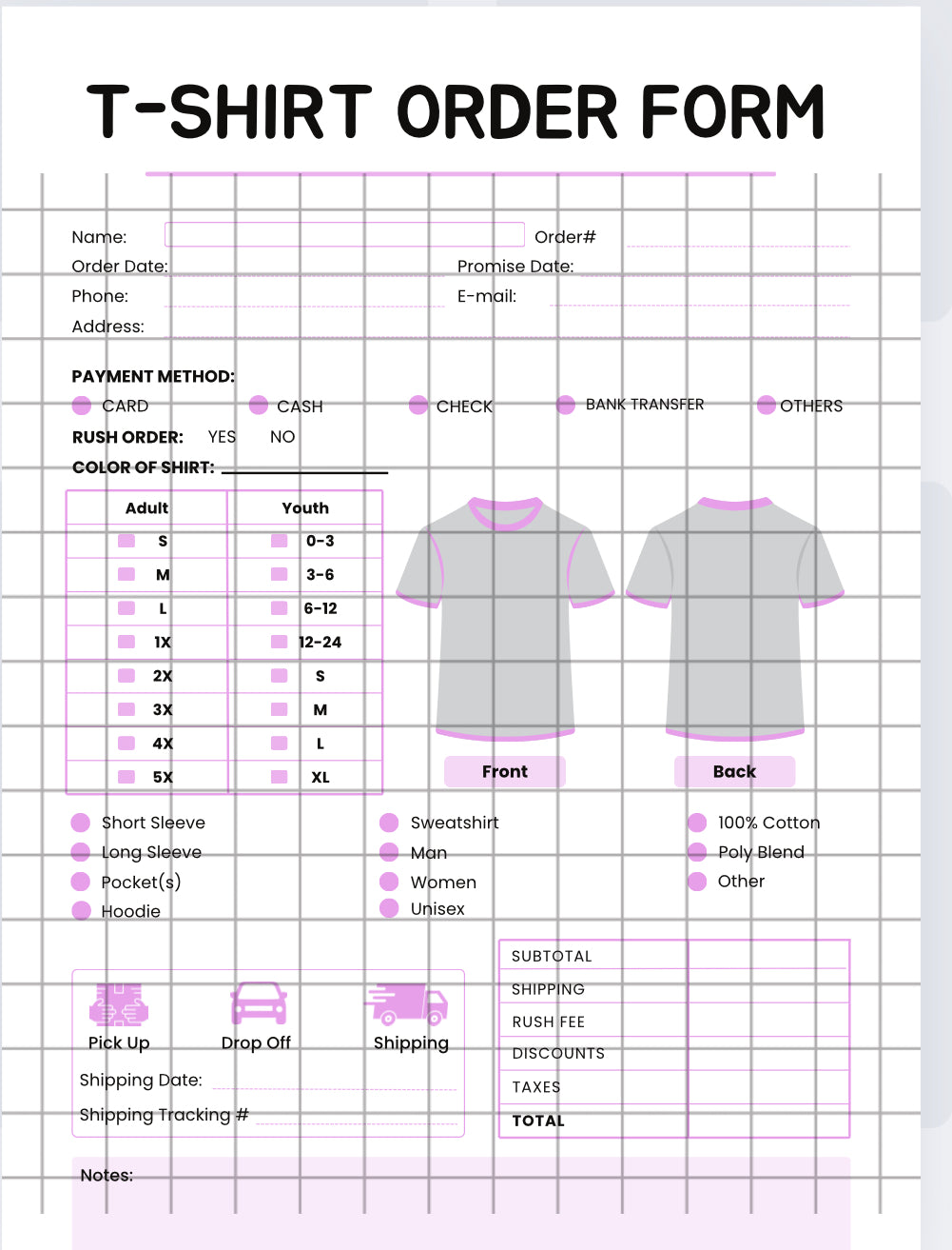 T-Shirt Business Order Form & Order Tracker Form