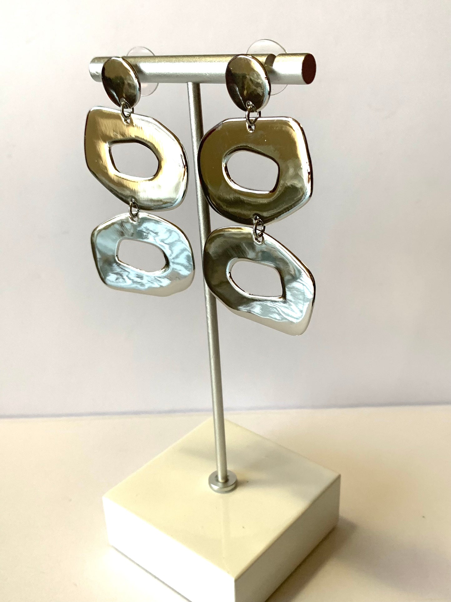 Silver Metal Abstract Earrings